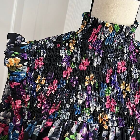 French  Connection Alianna Drape Smocked Top in Moody Floral Print - Picture 9 of 12